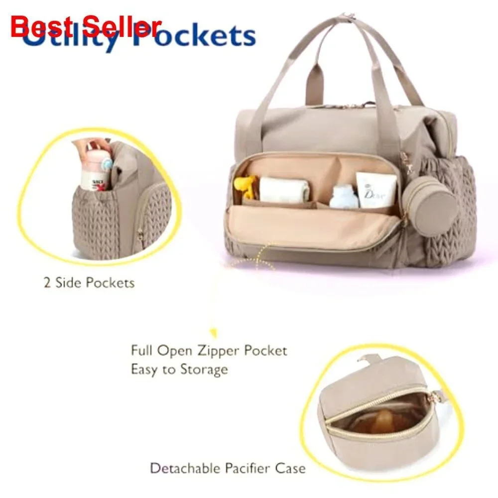 Large Capacity Diaper Tote Bag with Insulated Pockets and Changing Pad